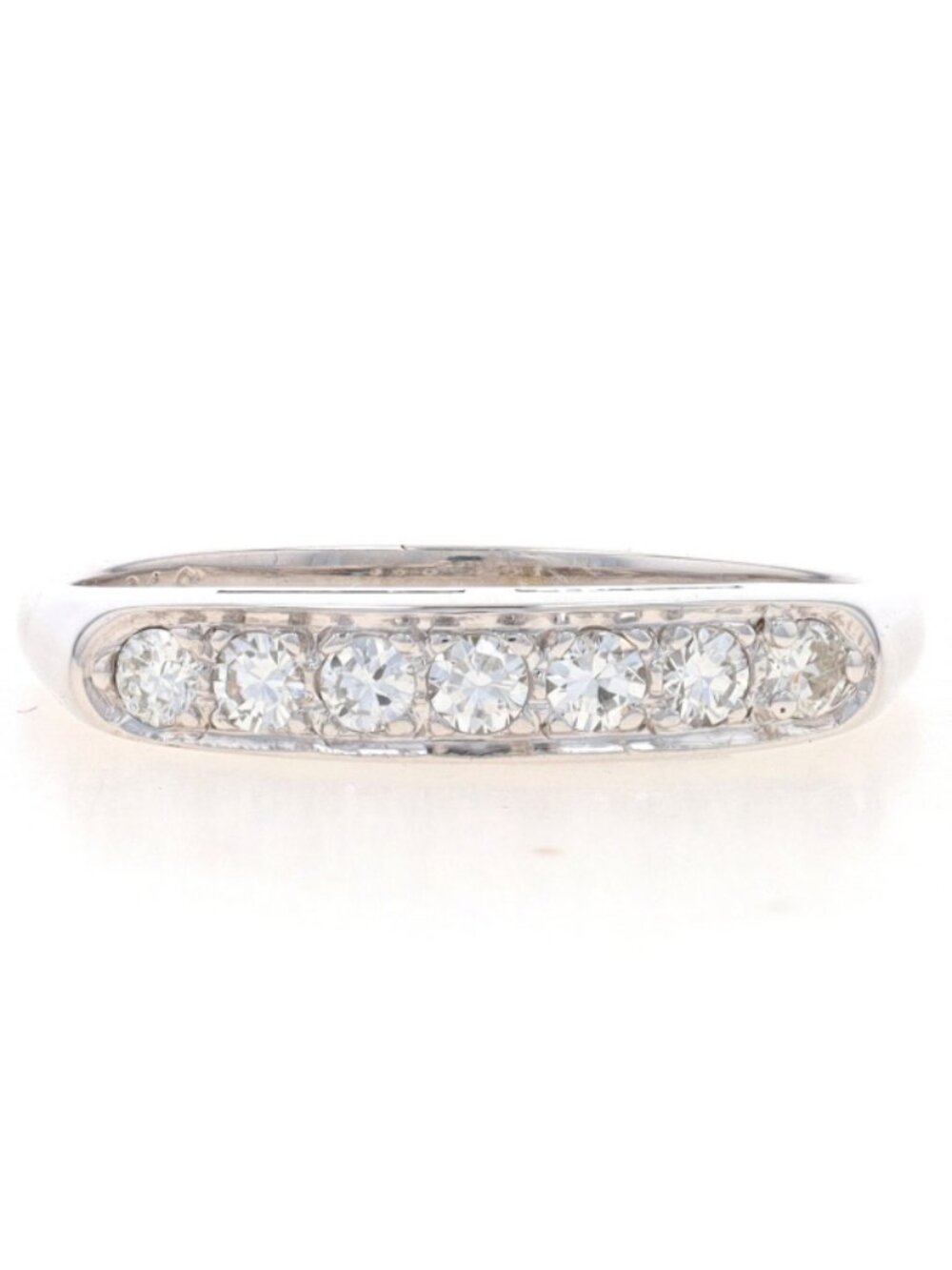 White Gold Diamond Vintage Wedding Band - 14k Round .28ctw Seven-Stone Ring